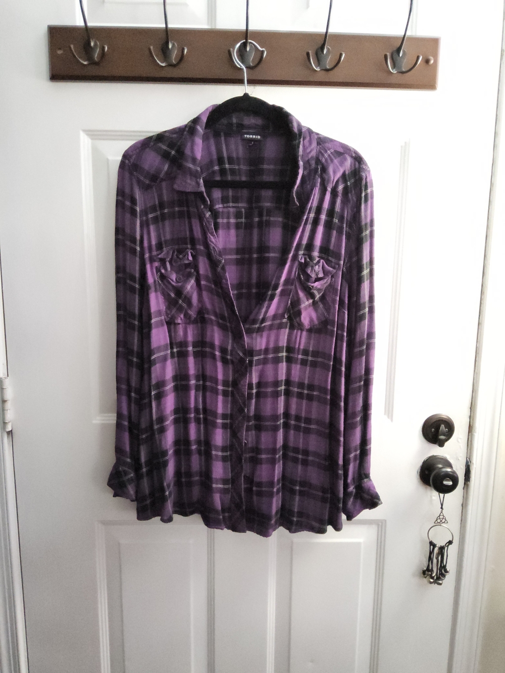 Torrid Purple and Black Plaid Button-Down Shirt Size 1